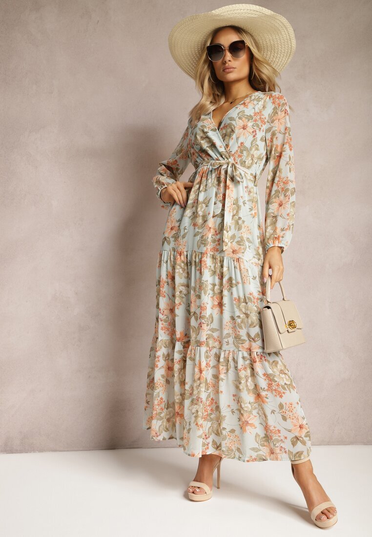 rosa Rochie Maxi mentă cu Decolteu petrecut și elastic cu legătură în talie Alret