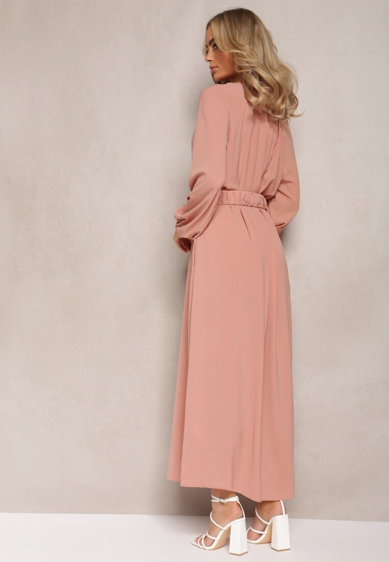 rosa Rochie maxi roz închis cu croială lejeră cu nasturi și curea cu cataramă metalică Ferian