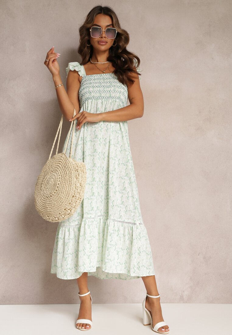 rosa Rochie Maxi Verde Cloș Cu Bretele Cu Volane Azah
