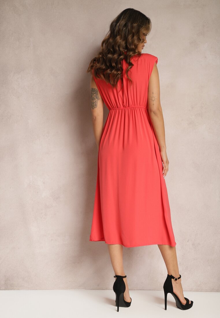 rosa Rochie Midi Roșie cu croială evazată cu nod decorativ și șliț Zanondia