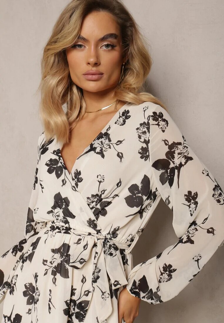 rosa Rochie Mini Albă Evazată Florală și cu elastic în talie Elandri