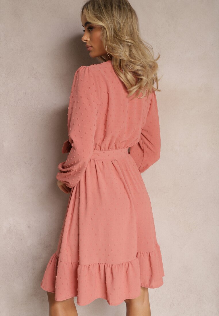 rosa Rochie Mini Roz Cloș cu Centură din Material din Țesătură Plumeti Digia