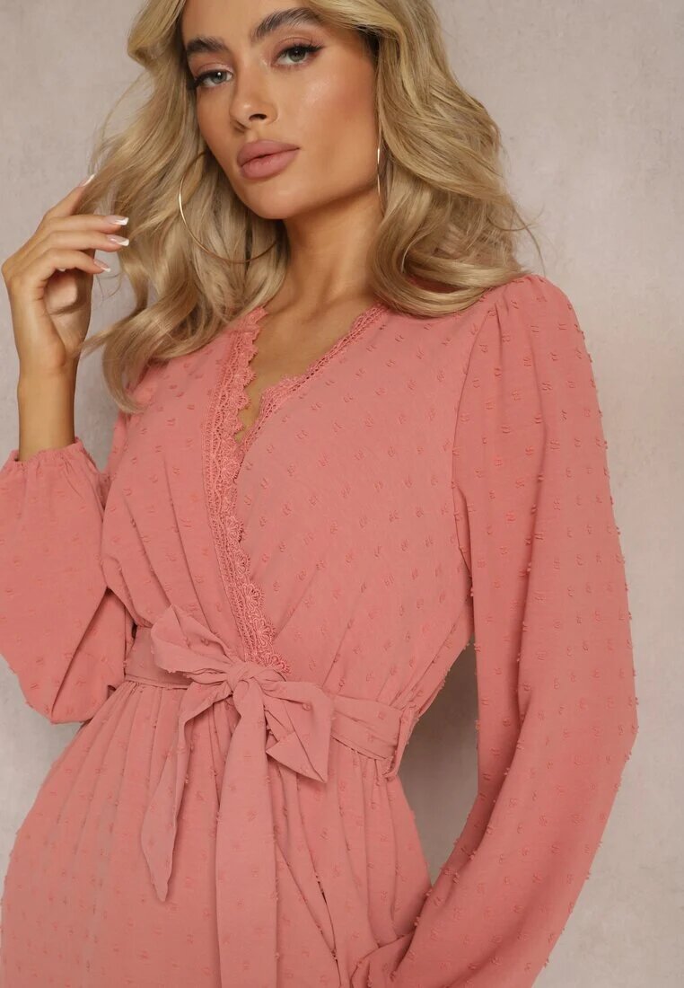 rosa Rochie Mini Roz Cloș cu Centură din Material din Țesătură Plumeti Digia