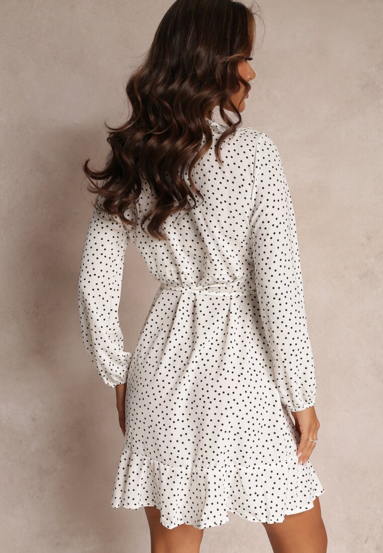 rosa Rochie Mini Tip Plic Albă Decorată Cu Volane și Imprimeu Cu Buline Ophia