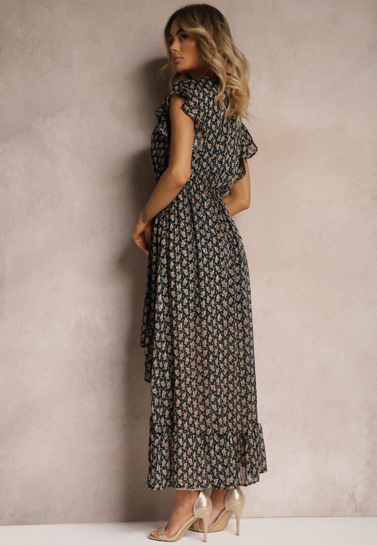 rosa Rochie Neagră Tip petrecut cu croială cloș cu elastic în talie și volan Tiamina