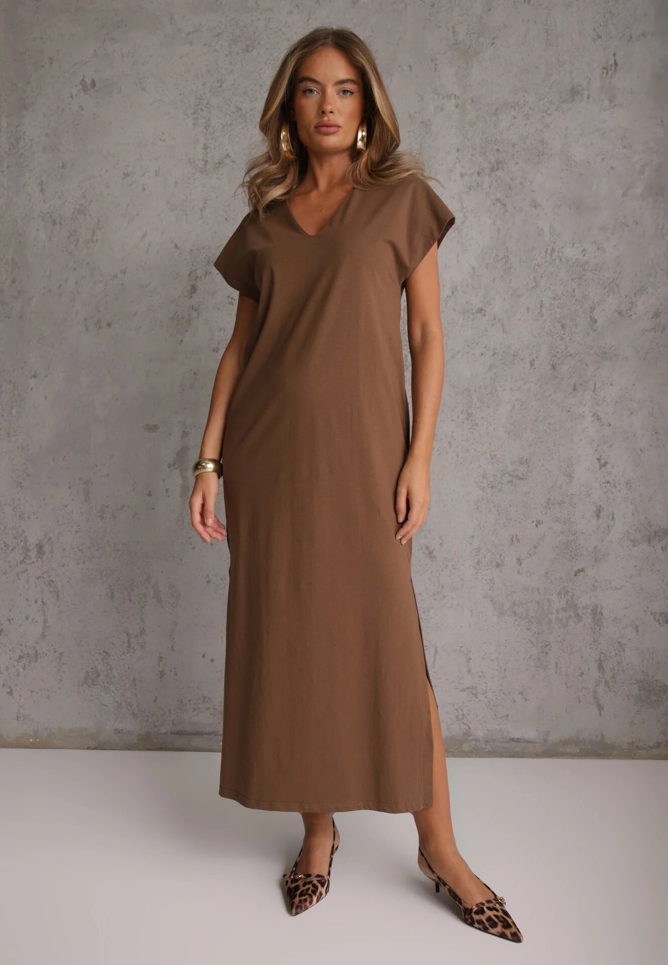rosa Rochie oversize din bumbac cu buzunare și decolteu în V Iphne Maro