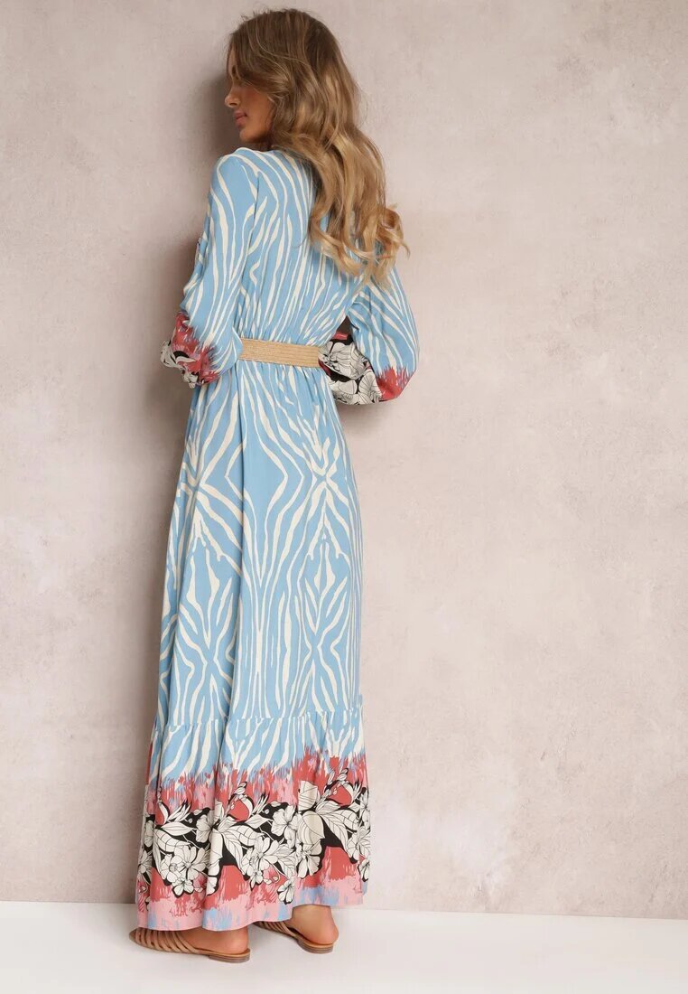 rosa Rochie Petrecută Cloș Albastru-Roz cu curea împletită Alymara