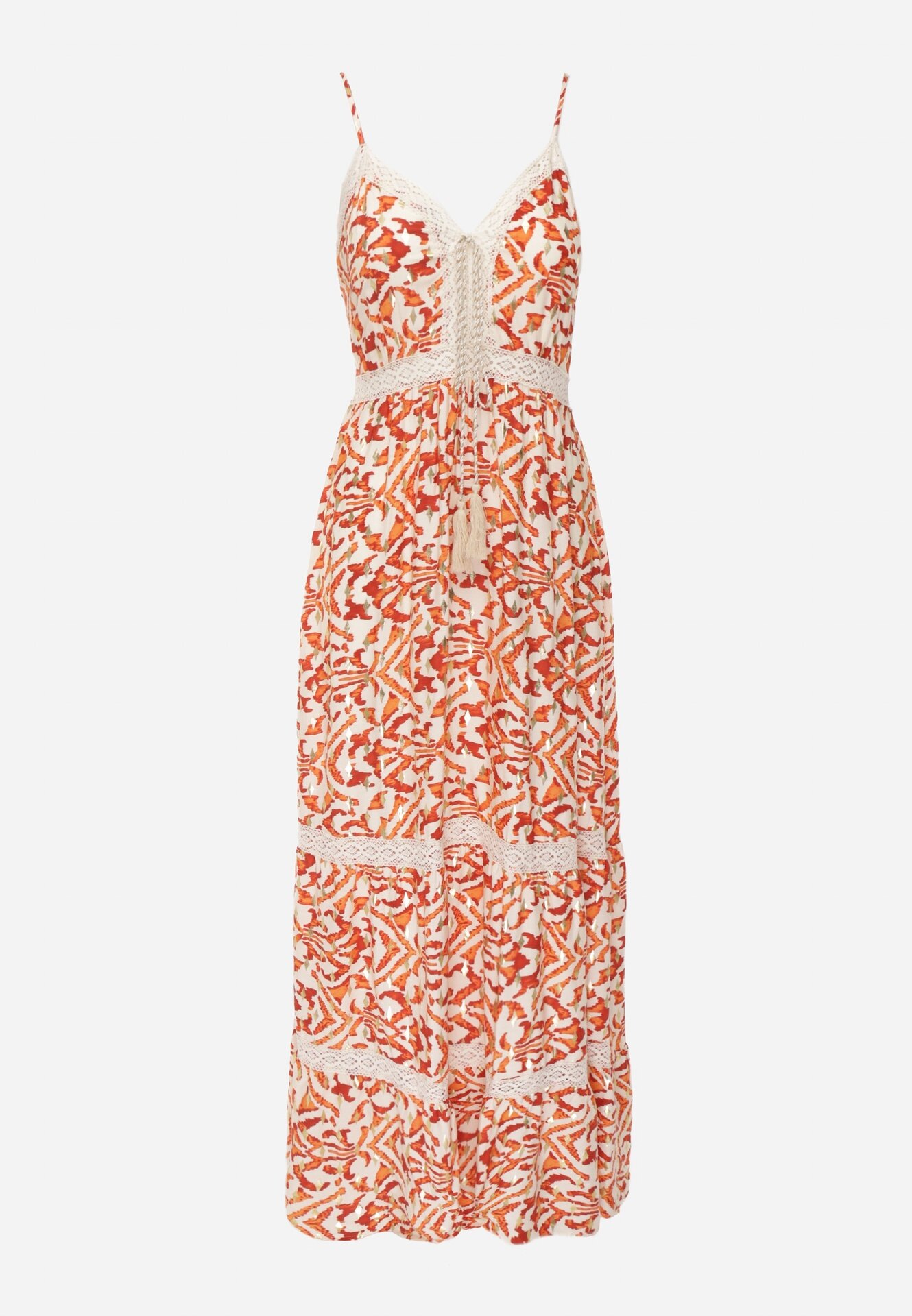rosa Rochie Portocalie din Bumbac cu Bretele cu Elastic în Talie și Broderie Vikanda