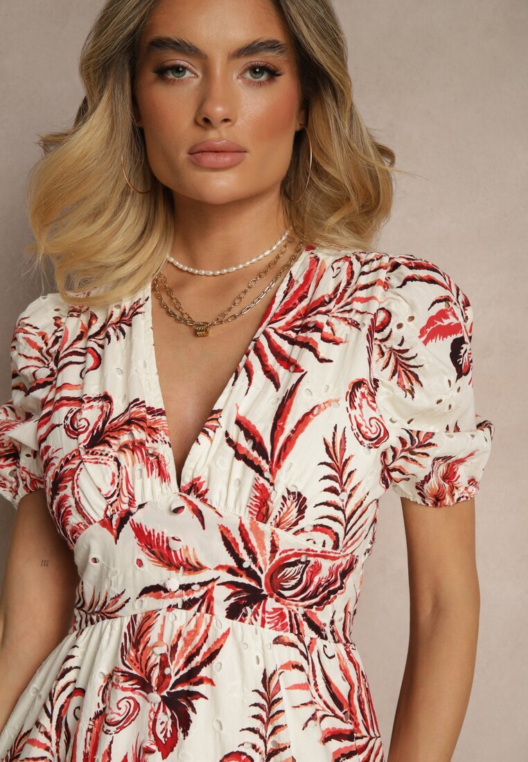 rosa Rochie roșie cu croială evazată cu decolteu în V cu imprimeu floral Evilessa