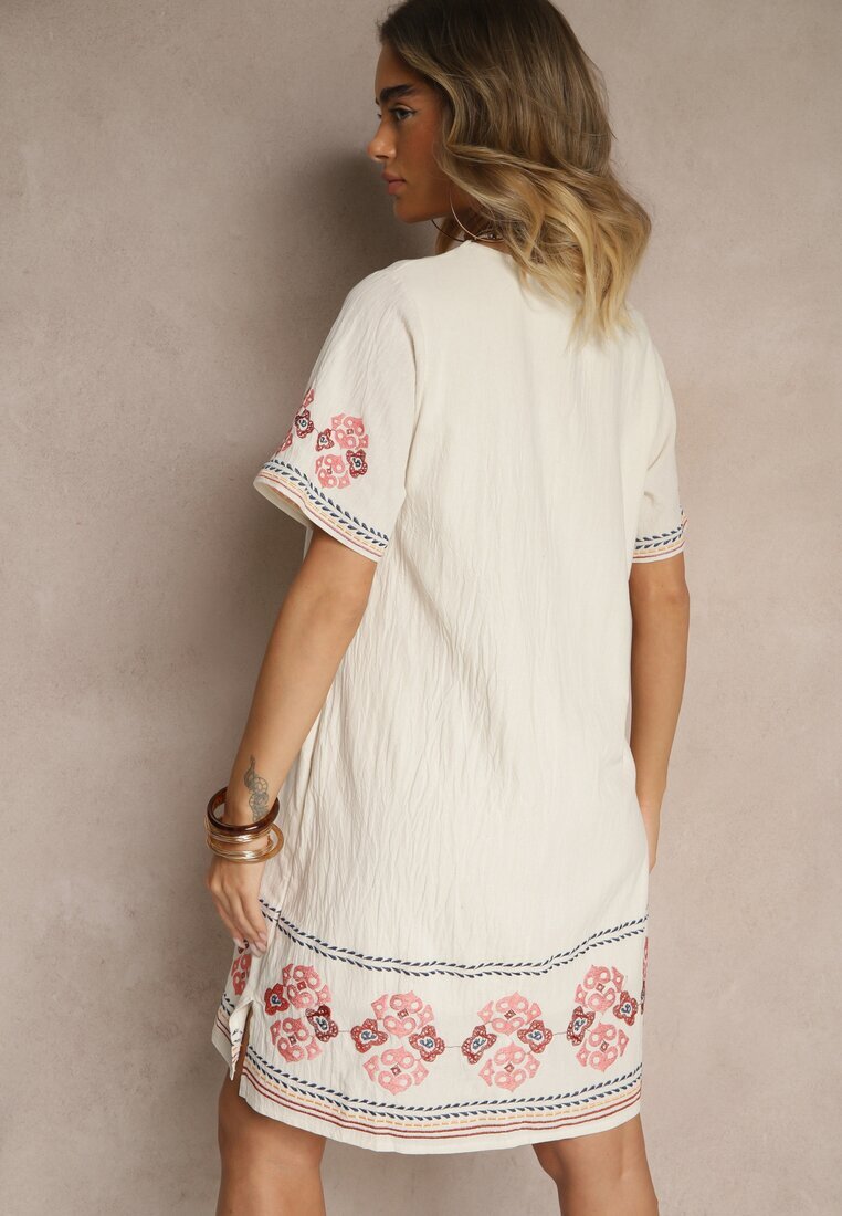rosa Rochie Roșie Dreaptă din Bumbac cu Broderii Stil Boho Felkio