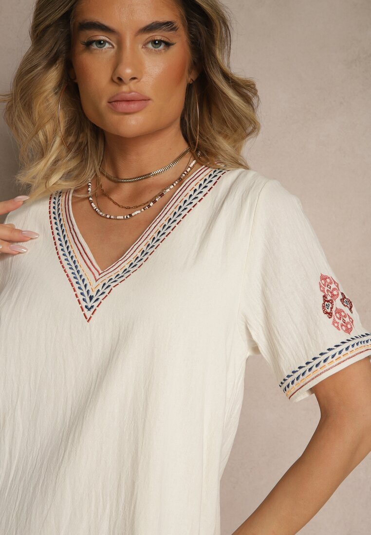 rosa Rochie Roșie Dreaptă din Bumbac cu Broderii Stil Boho Felkio