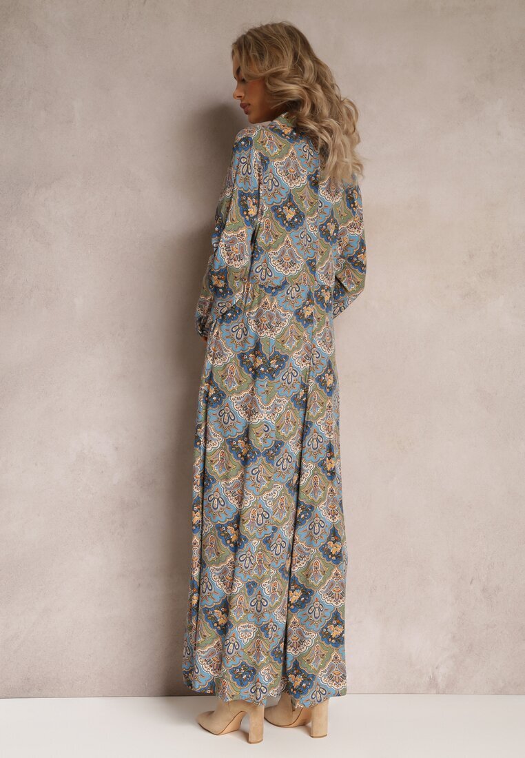 rosa Rochie Tip Cămașă Albastru-Verde cu model Paisley Zeli