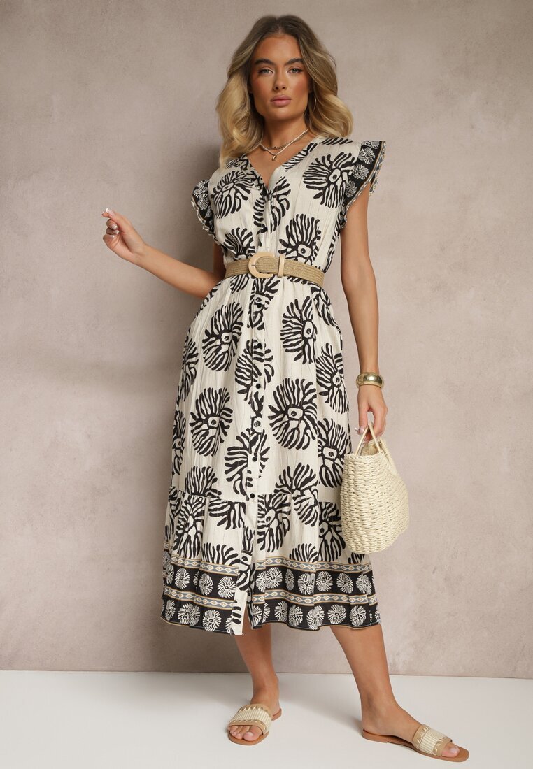rosa Rochie tip cămașă neagră din viscoză cu model geometric Boredis