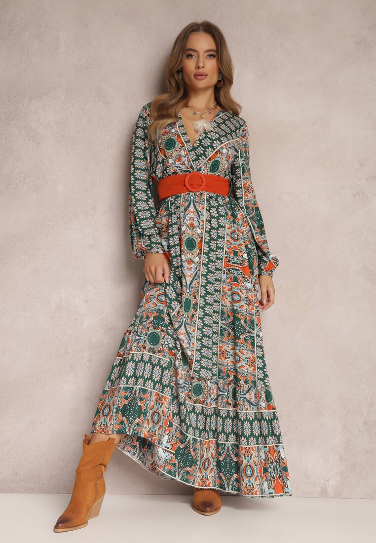 rosa Rochie Verde Cloș cu Centură Shara
