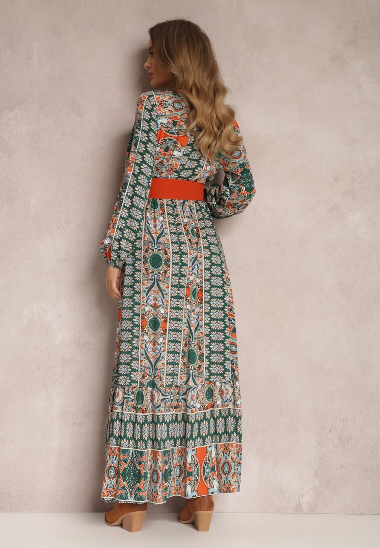 rosa Rochie Verde Cloș cu Centură Shara