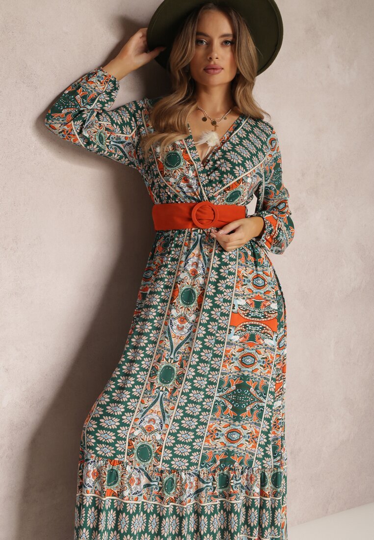 rosa Rochie Verde Cloș cu Centură Shara