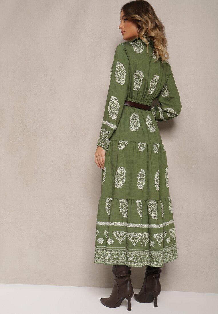 rosa Rochie Verde cu Vâscoză și Decolteu Petrecut Mirilaine