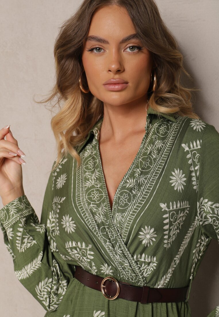 rosa Rochie Verde cu Vâscoză și Decolteu Petrecut Mirilaine