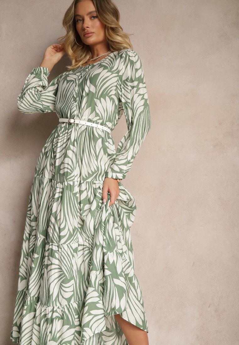 rosa Rochie Verde din Vâscoză cu Croială Cloș cu Imprimeu Abstract Grelaviel