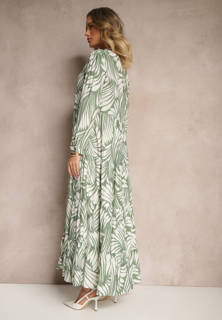 rosa Rochie Verde din Vâscoză cu Croială Cloș cu Imprimeu Abstract Grelaviel