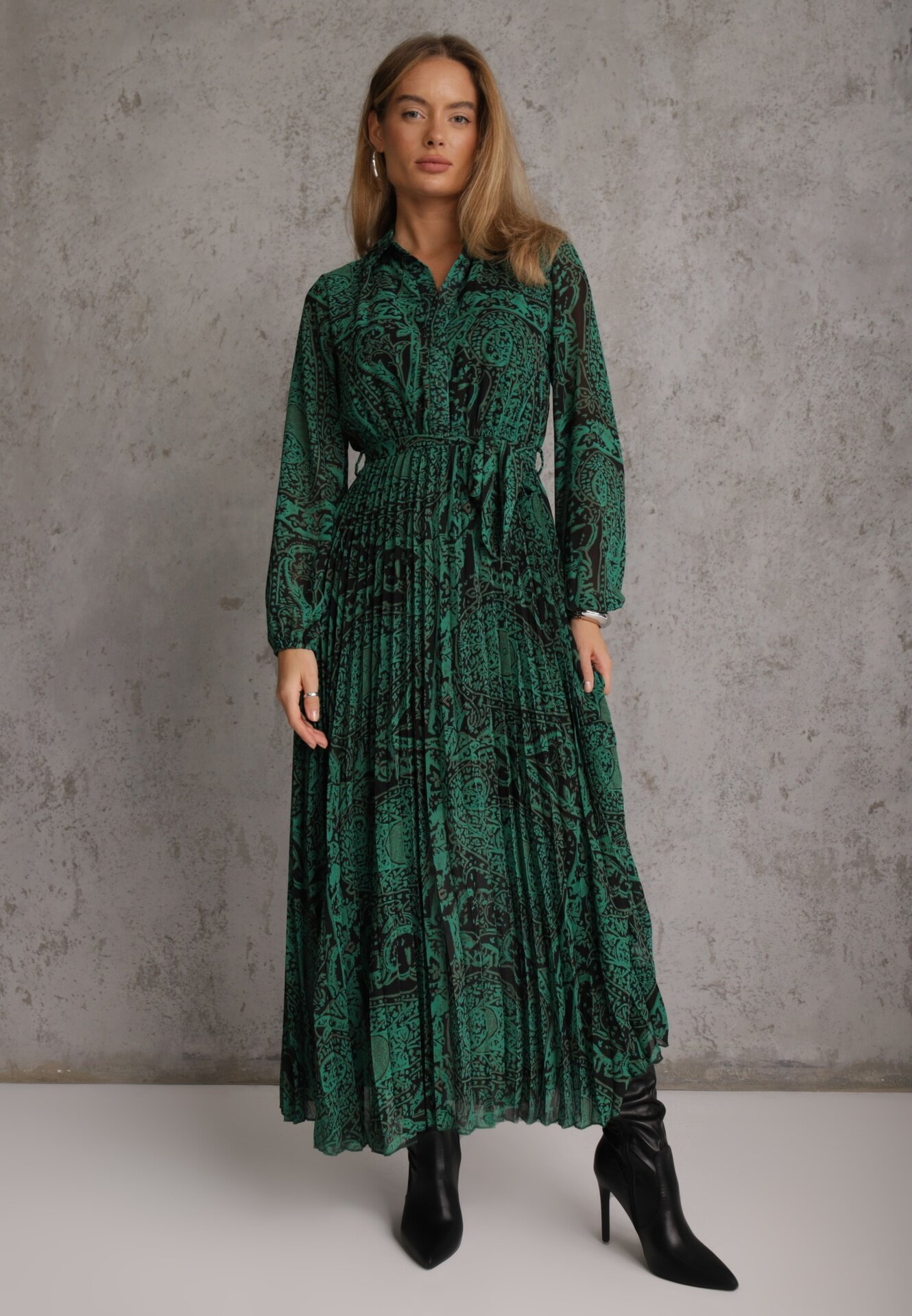 rosa Rochie Verde închis Cloche cu cordon de legat Blerore