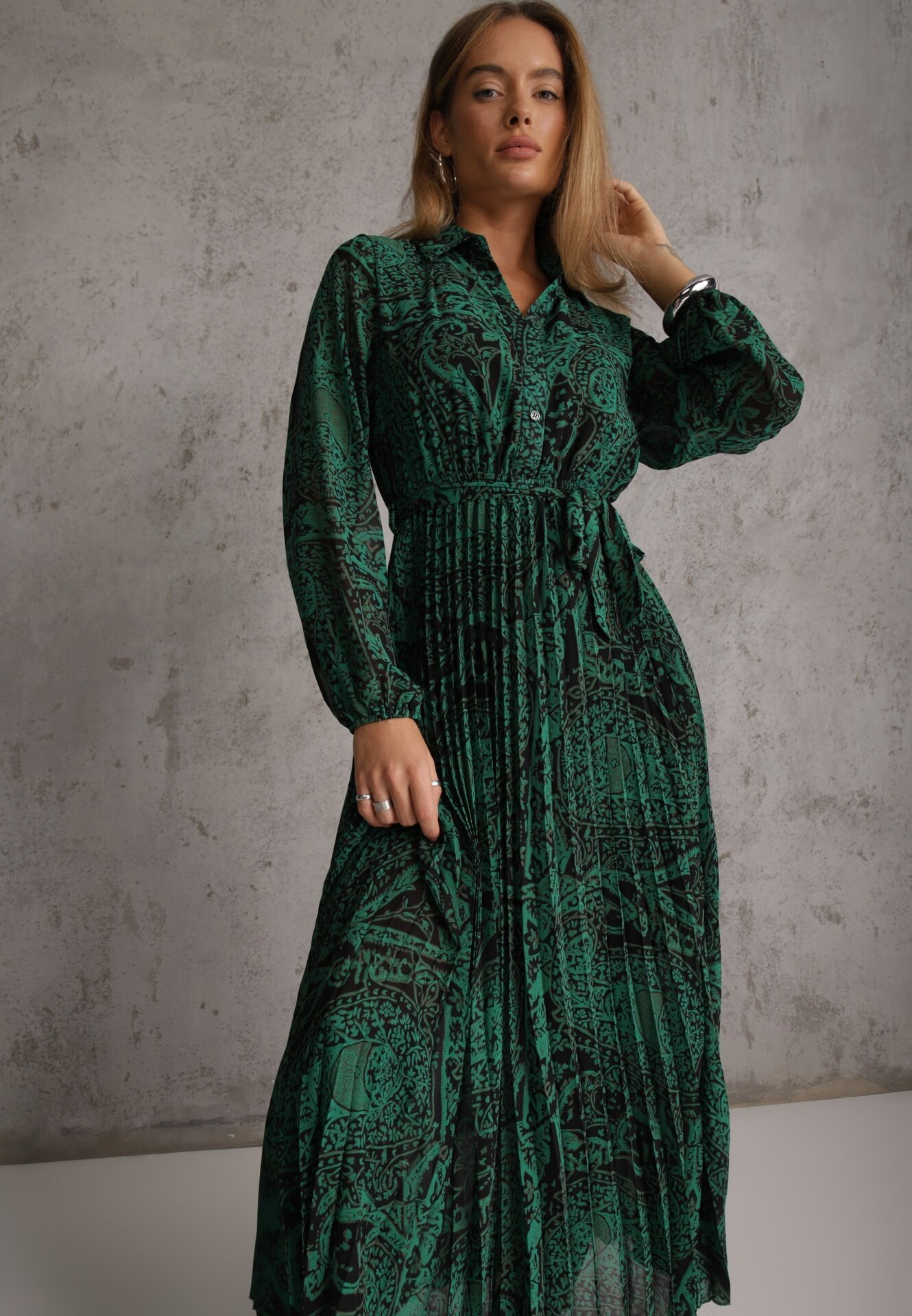 rosa Rochie Verde închis Cloche cu cordon de legat Blerore