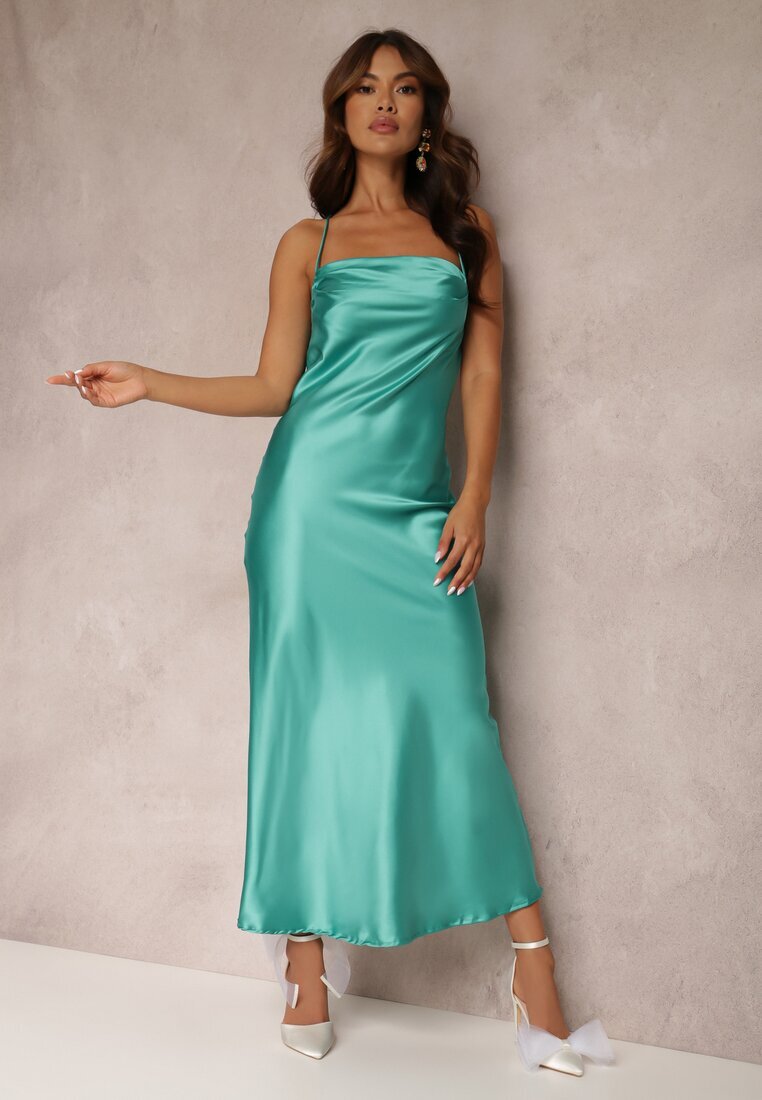 rosa Rochie Verde Satinată Chusposea