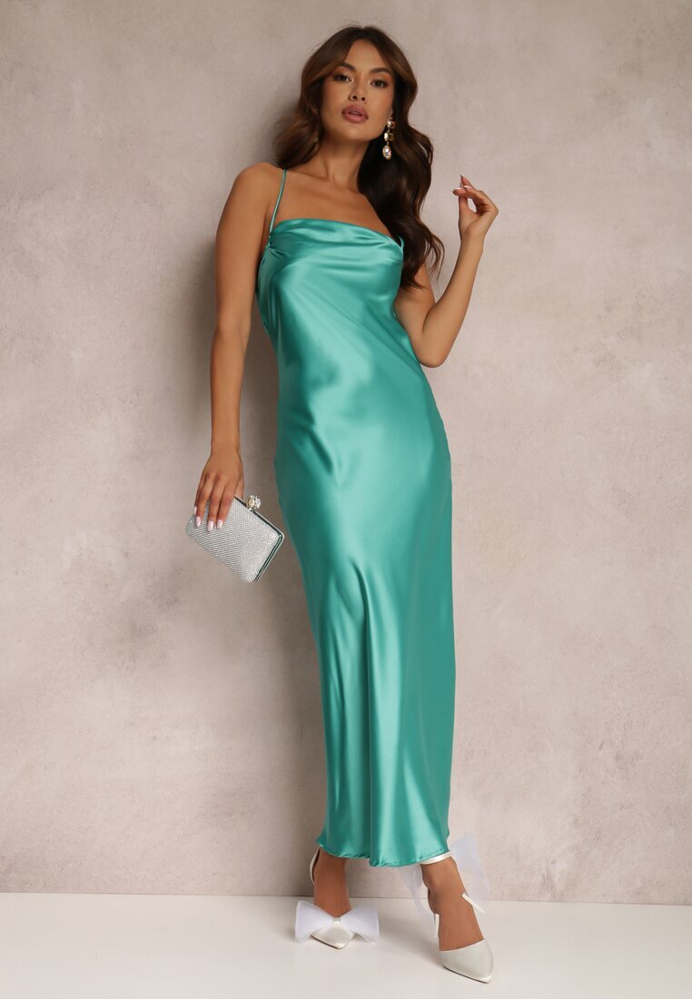 rosa Rochie Verde Satinată Chusposea