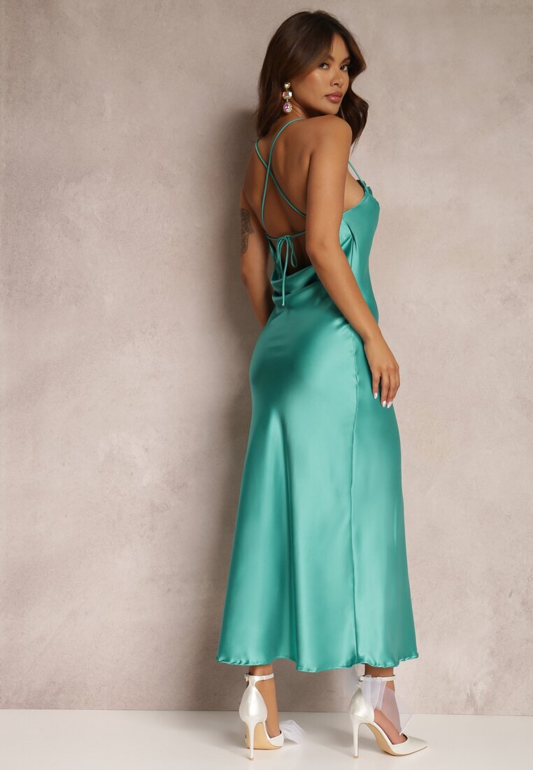 rosa Rochie Verde Satinată Chusposea