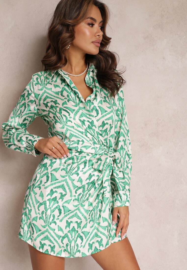 rosa Rochie Verde tip plic cu Legătură și Imprimeu Modelat Mildsmith