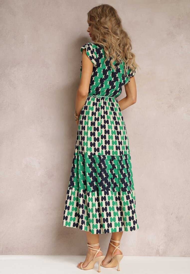rosa Rochie Verde Viscoză Maxi cu elastic în talie și volane la umeri Baldise