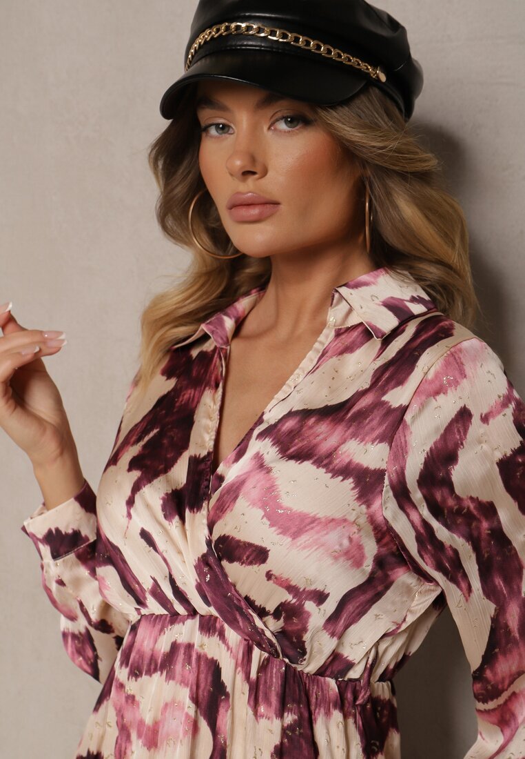 rosa Rochie Violet-bej Imprimată cu croială petrecută cu cordon și elastic în talie Zinnerva