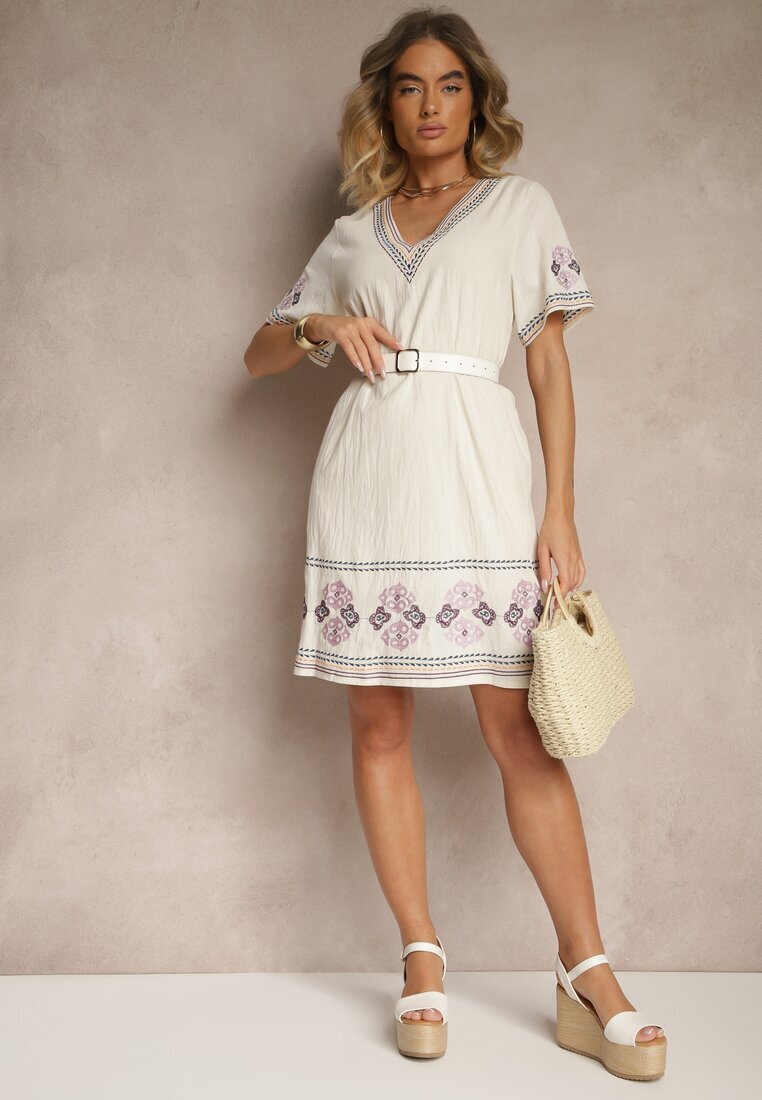 rosa Rochie Violet dreaptă din bumbac cu broderii în stil boho Felkio