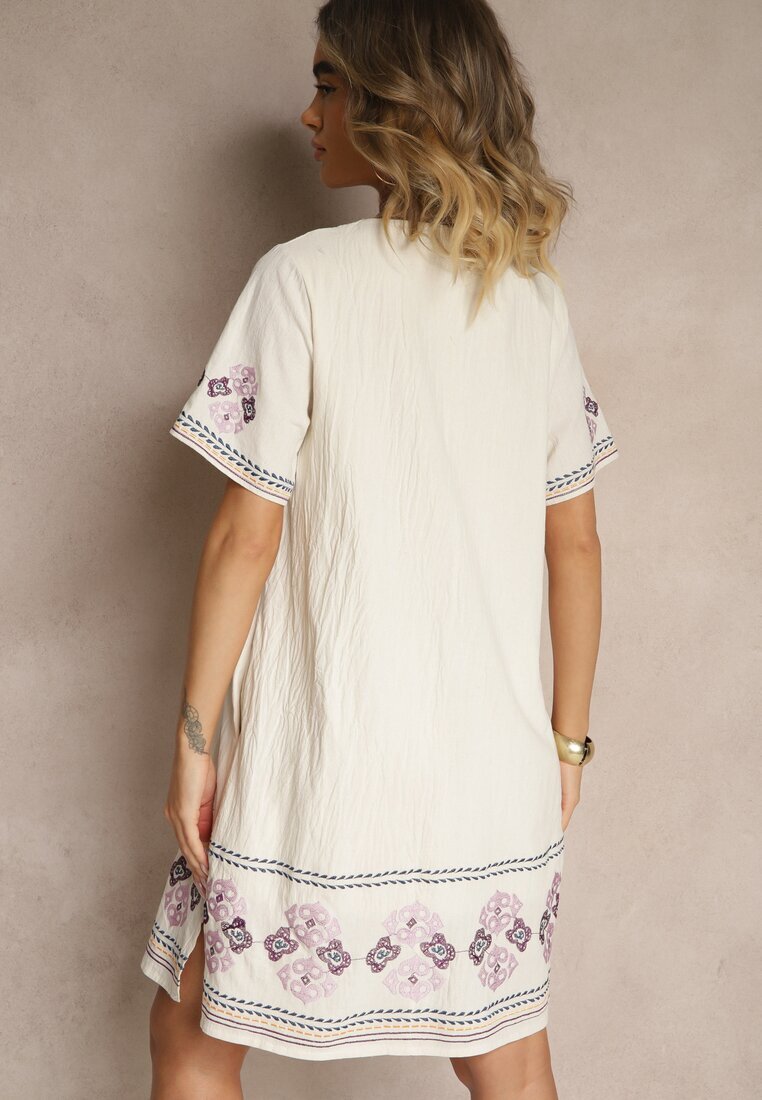 rosa Rochie Violet dreaptă din bumbac cu broderii în stil boho Felkio