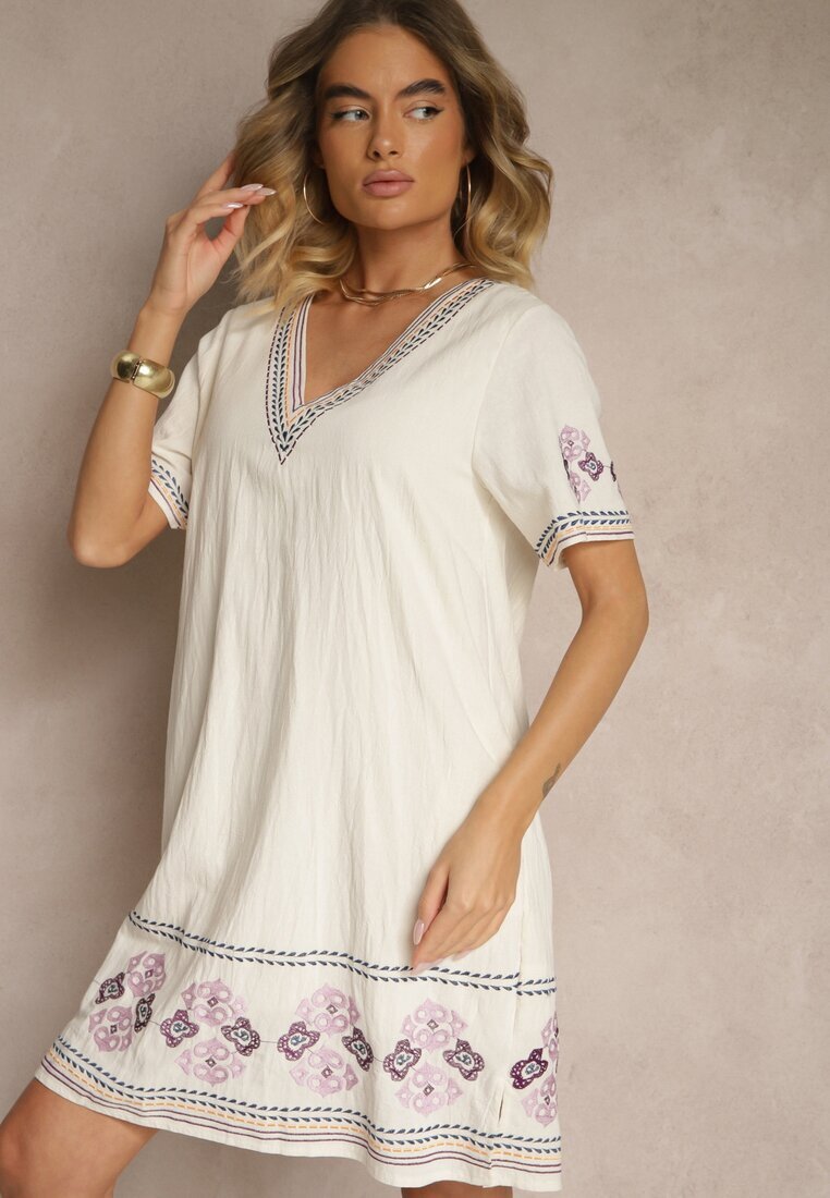 rosa Rochie Violet dreaptă din bumbac cu broderii în stil boho Felkio