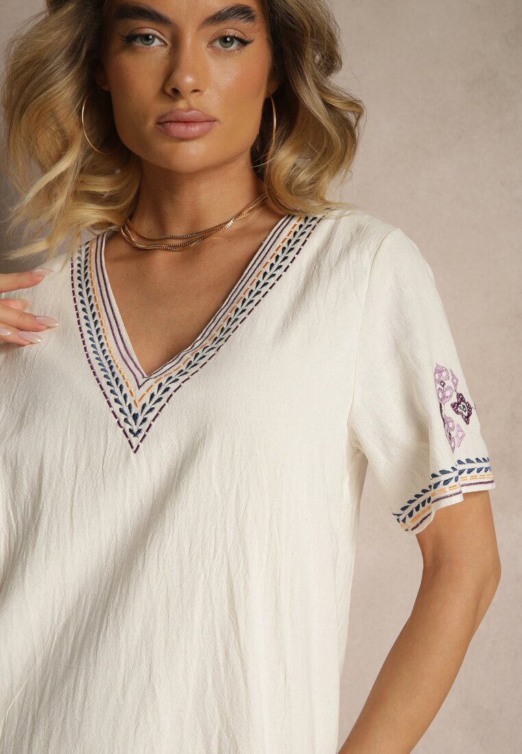 rosa Rochie Violet dreaptă din bumbac cu broderii în stil boho Felkio