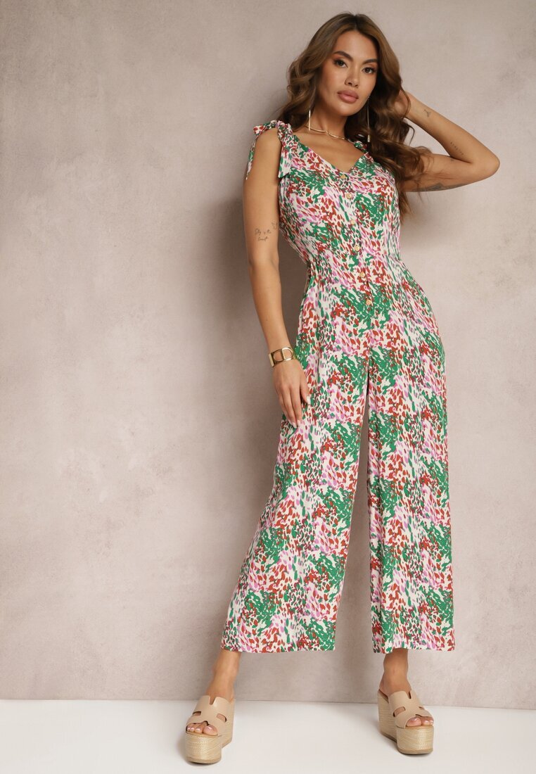 rosa Salopetă lungă verde cu bretele legate decorată cu model mozaic Jarnsaxa