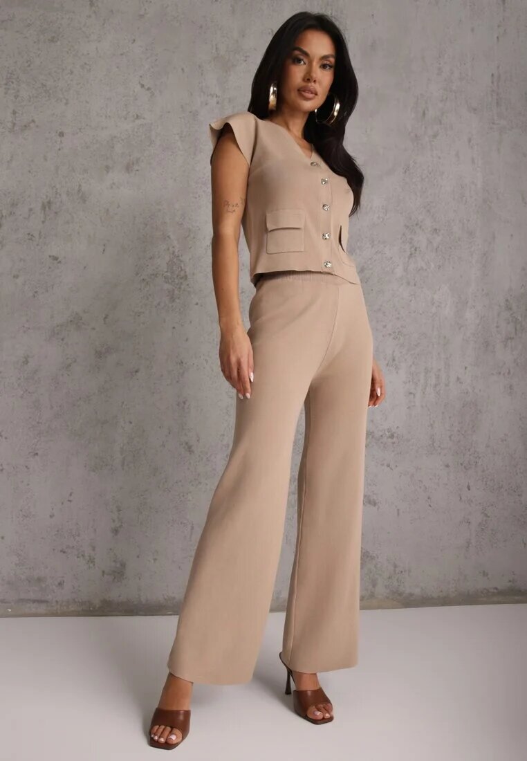 rosa Set Bej Vestă și Pantaloni Regular Annavie