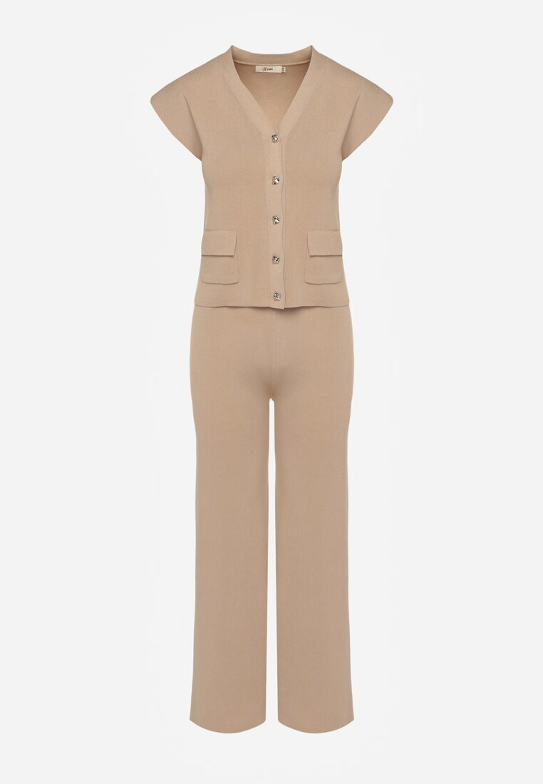 rosa Set Bej Vestă și Pantaloni Regular Annavie
