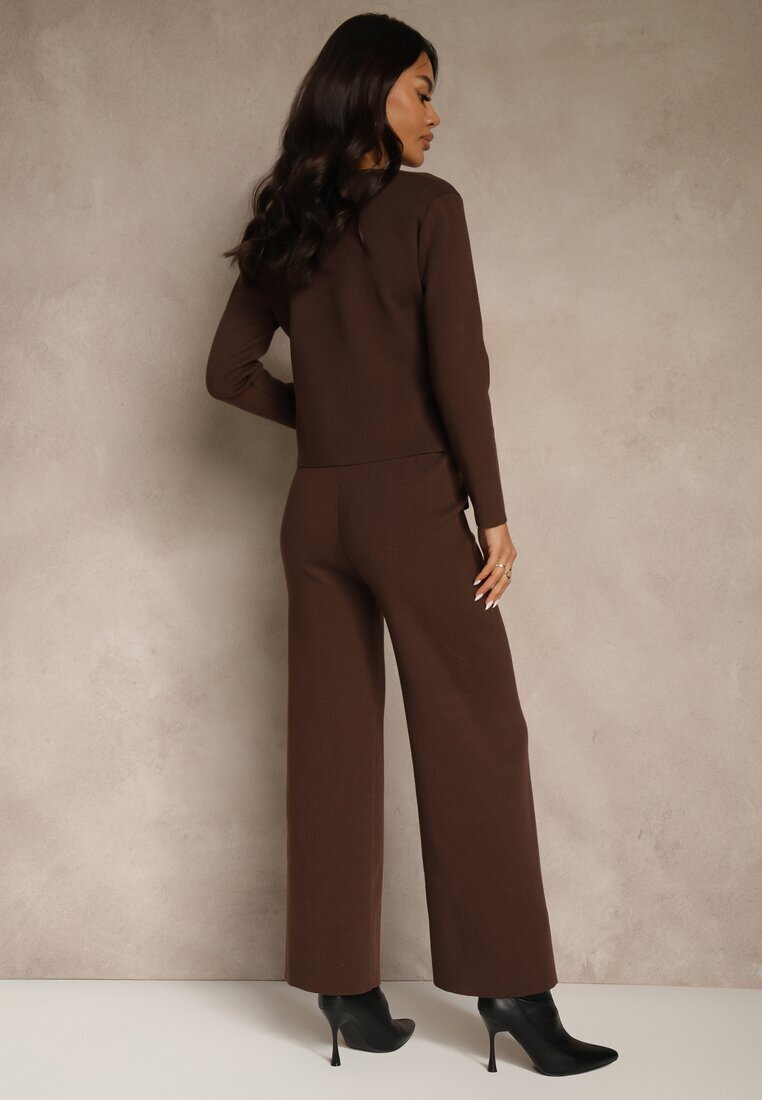 rosa Set Elegant Maro din Tricot cu Viscoză Cardigan și Pantaloni Delinavea