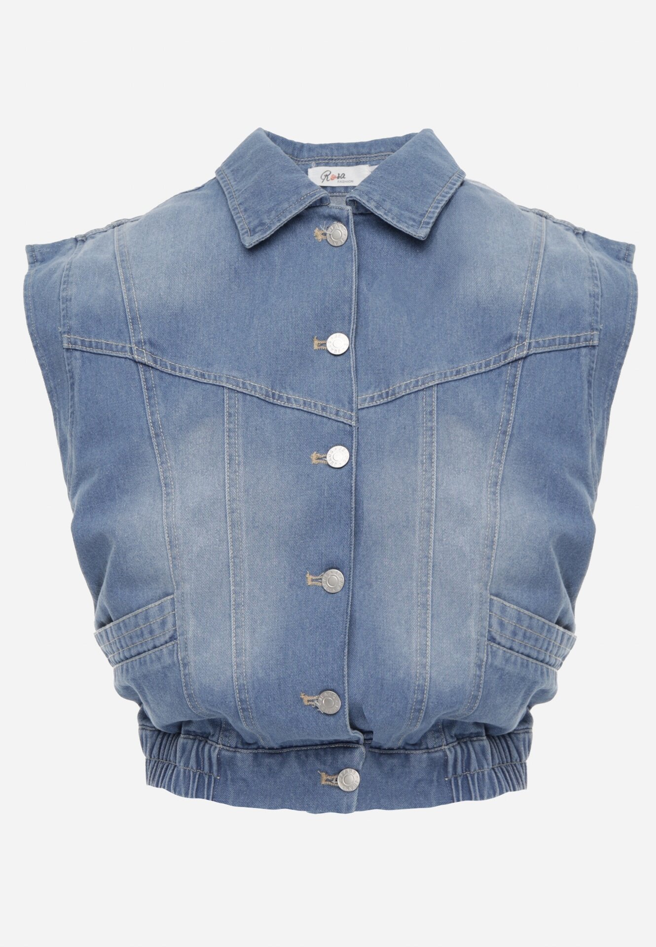 rosa Vestă din Denim Albastru din Bumbac cu Nasturi cu Buzunare Yevani