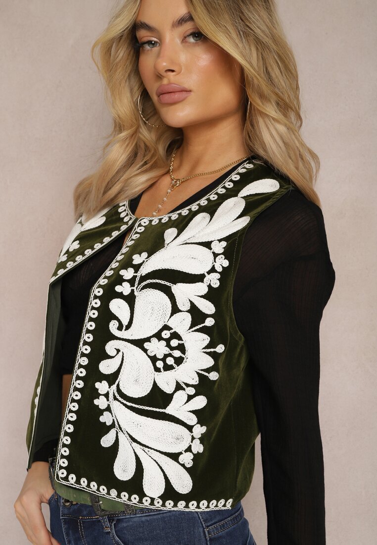rosa Vestă Verde închis cu Model brodat cu Croială scurtă Veduffa
