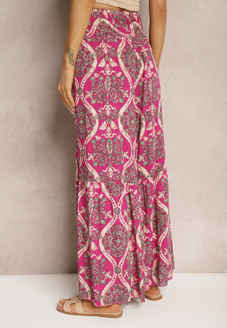 rosita Pantaloni Mov închis Largi din Viscoză cu Model Ornamental High Waist Cramelia