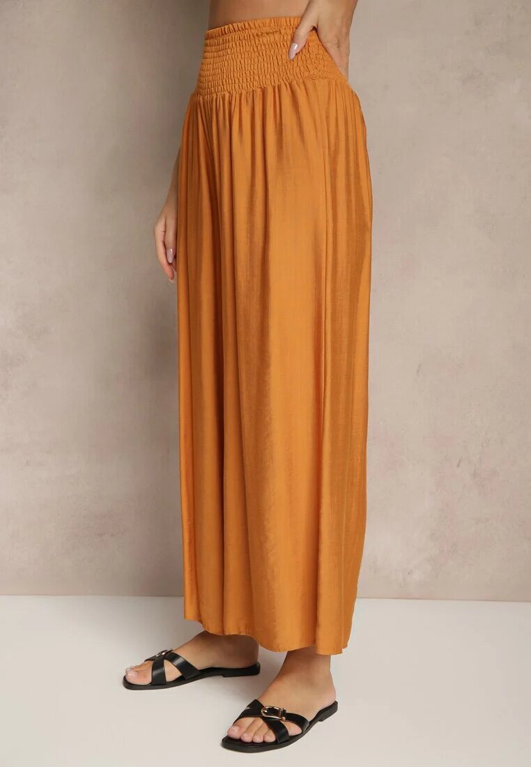 rosita Pantaloni Portocalii din Viscoză cu croială largă High Waist Orrana