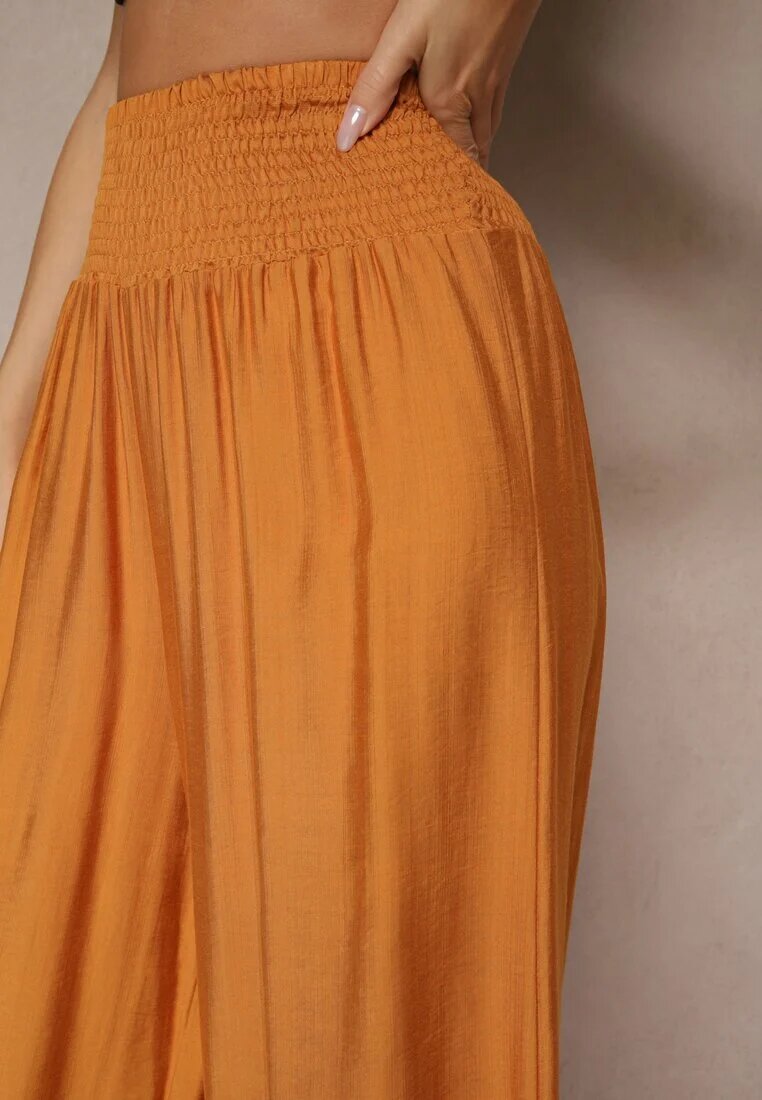 rosita Pantaloni Portocalii din Viscoză cu croială largă High Waist Orrana