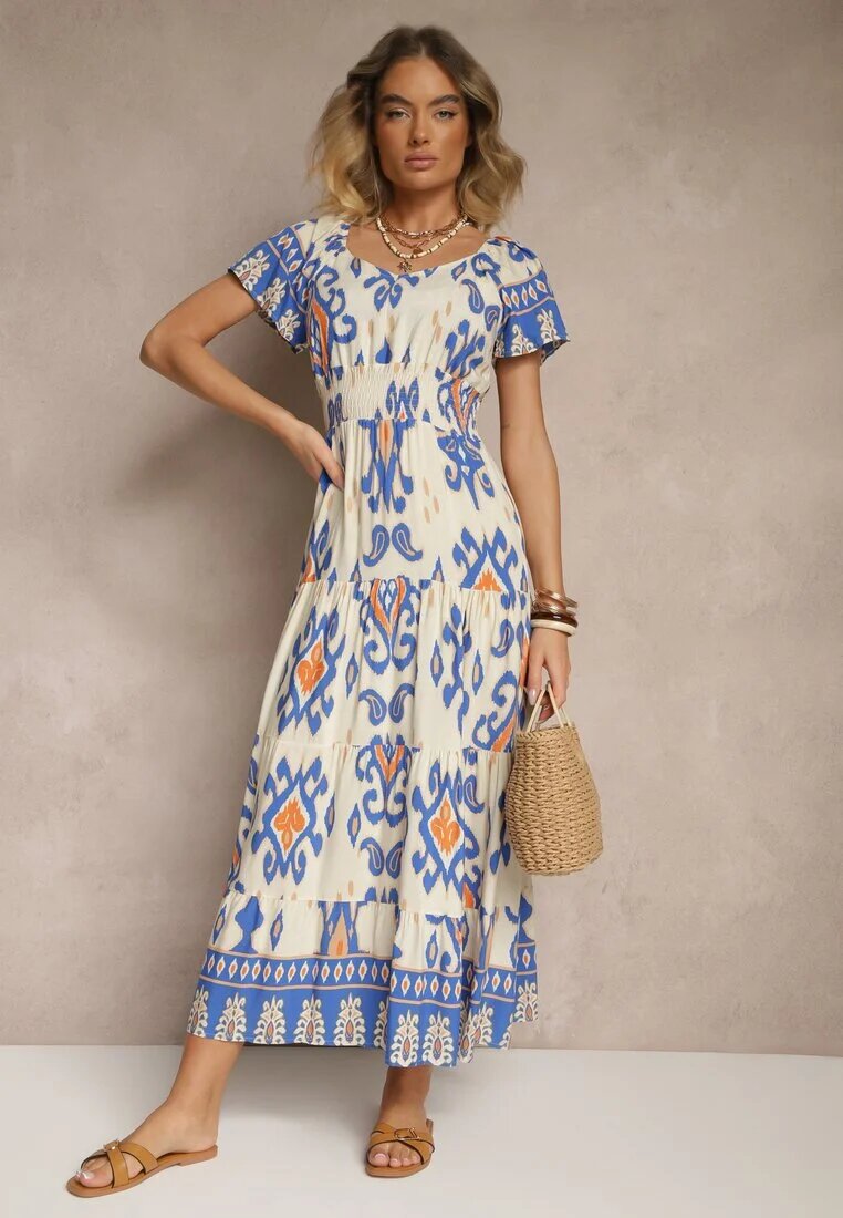 rosita Rochie Albastră din Viscoză Decorată cu Motiv Geometric Clevessa