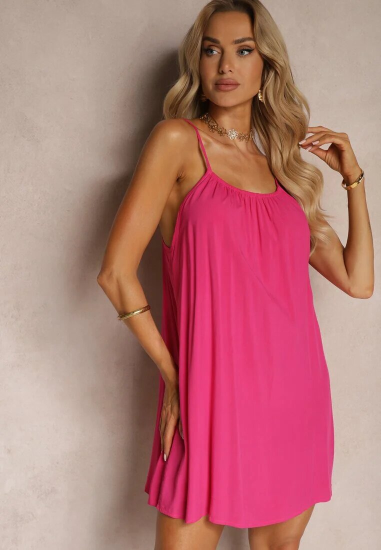 rosita Rochie Casuală Fucsia din Viscoză cu Croială Simplă cu Bretele Reglabile Wilantia