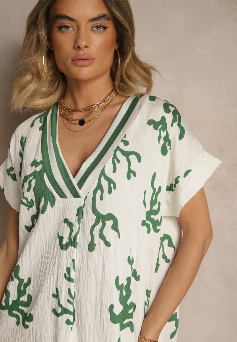rosita Rochie tip cutie Verde-Bej din Vâscoză și In Sadeone