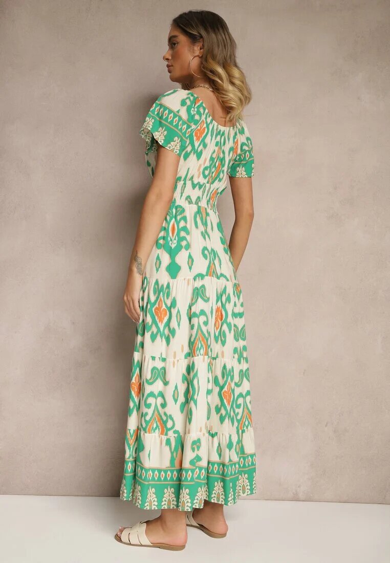 rosita Rochie Verde din Vâscoză Decorată cu Motiv Geometric Clevessa