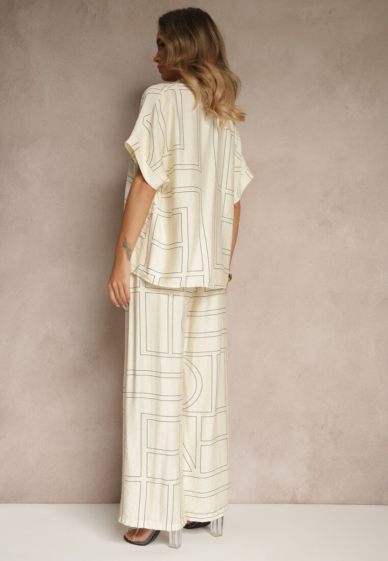 rosita Set Bej deschis din Viscoză și In Pantaloni și Cămașă cu Motiv Geometric Fevalette